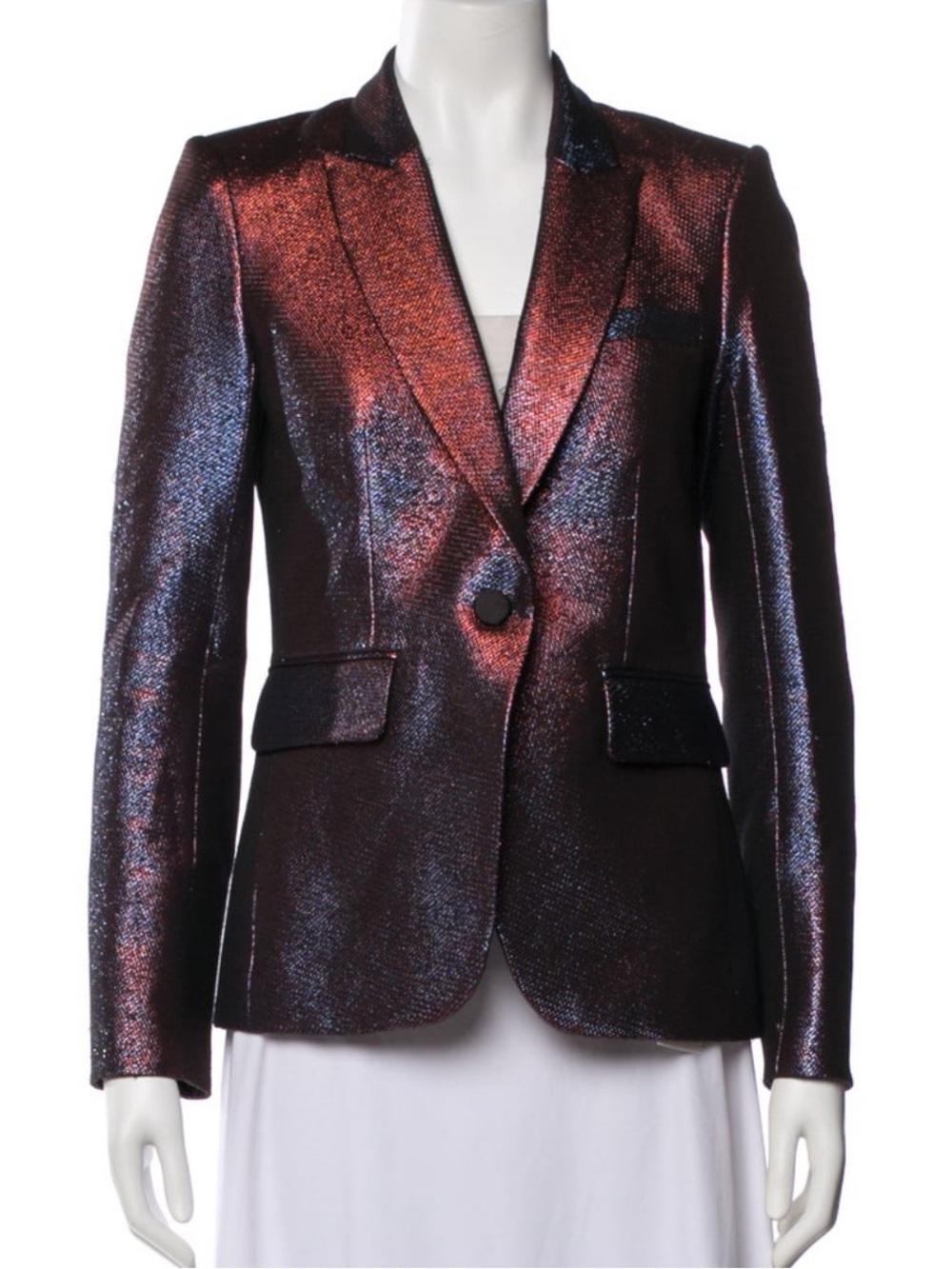 $798 VERONICA BEARD Ashburn Metallic Dickey Jacket Lamé Ruby shine Blazer Size 2 - Picture 16 of 16